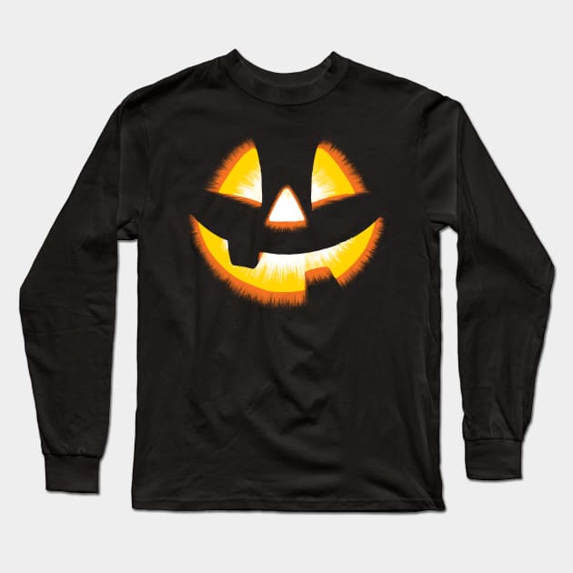 Halloween Glowing Pumpkin Face on Black Long Sleeve T-Shirt by CTKR Studio